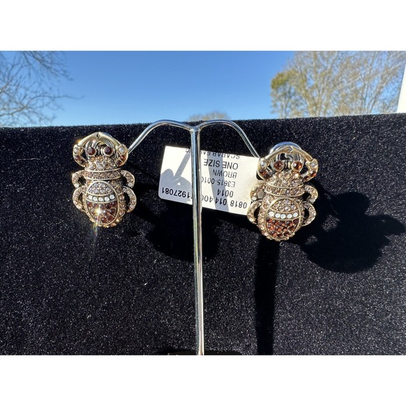 NWT Heidi Daus Czech Crystal, Glass & Plated Egypt Scarab Earrings omega back - Picture 3 of 10